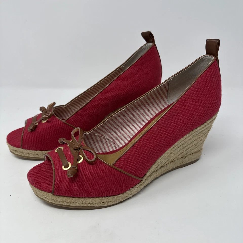 NUEVO G.H. Zapatos de cuña alpargata de lona roja Bass Annie talla 10 M Foto 2 de 4