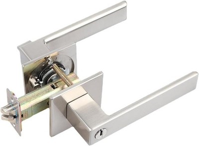Square Entrance Lever Exterior Door Lock Set Reversible Heavy Duty Silver