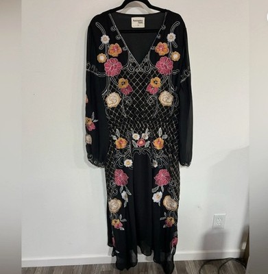Natori Floral Embroidered Black Chiffon Maxi Dress Long Sleeve Sheer Size L | eBay Natori Floral Embroidered Black Chiffon Maxi Dress Long Sleeve Sheer Size L | eBay