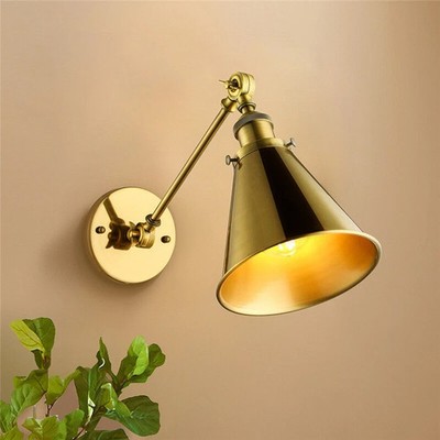 Industrial Swing Arm Wall Light Adjustable Vintage Brass Cone Shade Wall Sconce