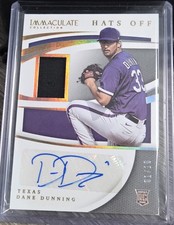 2021 Panini Immaculate #HO-DD Dane Dunning Hats Rookie Patch Auto #/10
