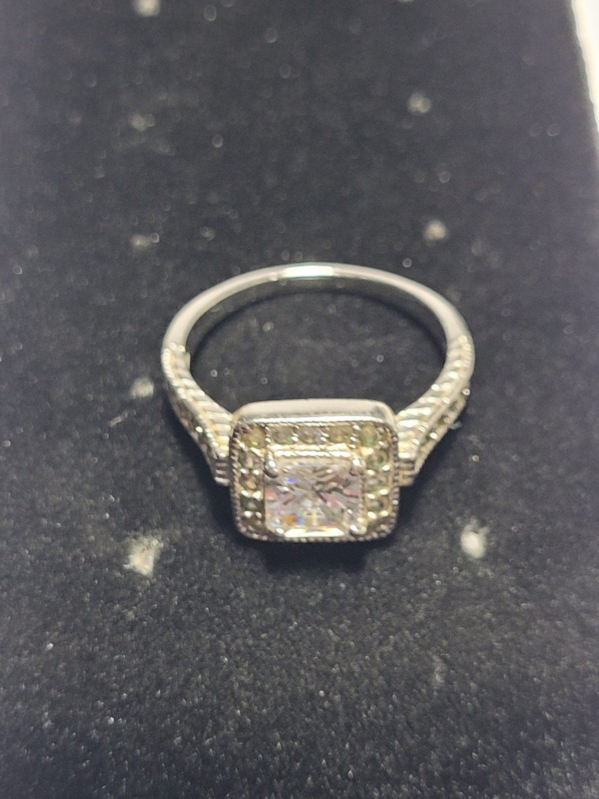 Silvertone Ring Clear Rhinestone Solitaire Halo E… - image 2