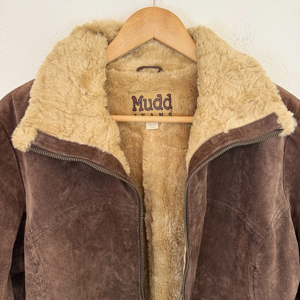 Chaqueta De Colección Años 90 Y2K MUDD Marrón Piel de Cordero Cuero Talla L Sherpa Forrada Penny Lane Foto 4 de 4