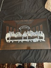 Stunning Mother Of Pearl Last Supper Plaque On Wood.