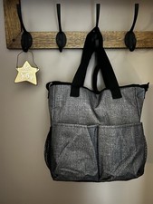 Thirty One Large Gray Black Zip Multi Pocket Dual Strap Tote Bag Crossbody