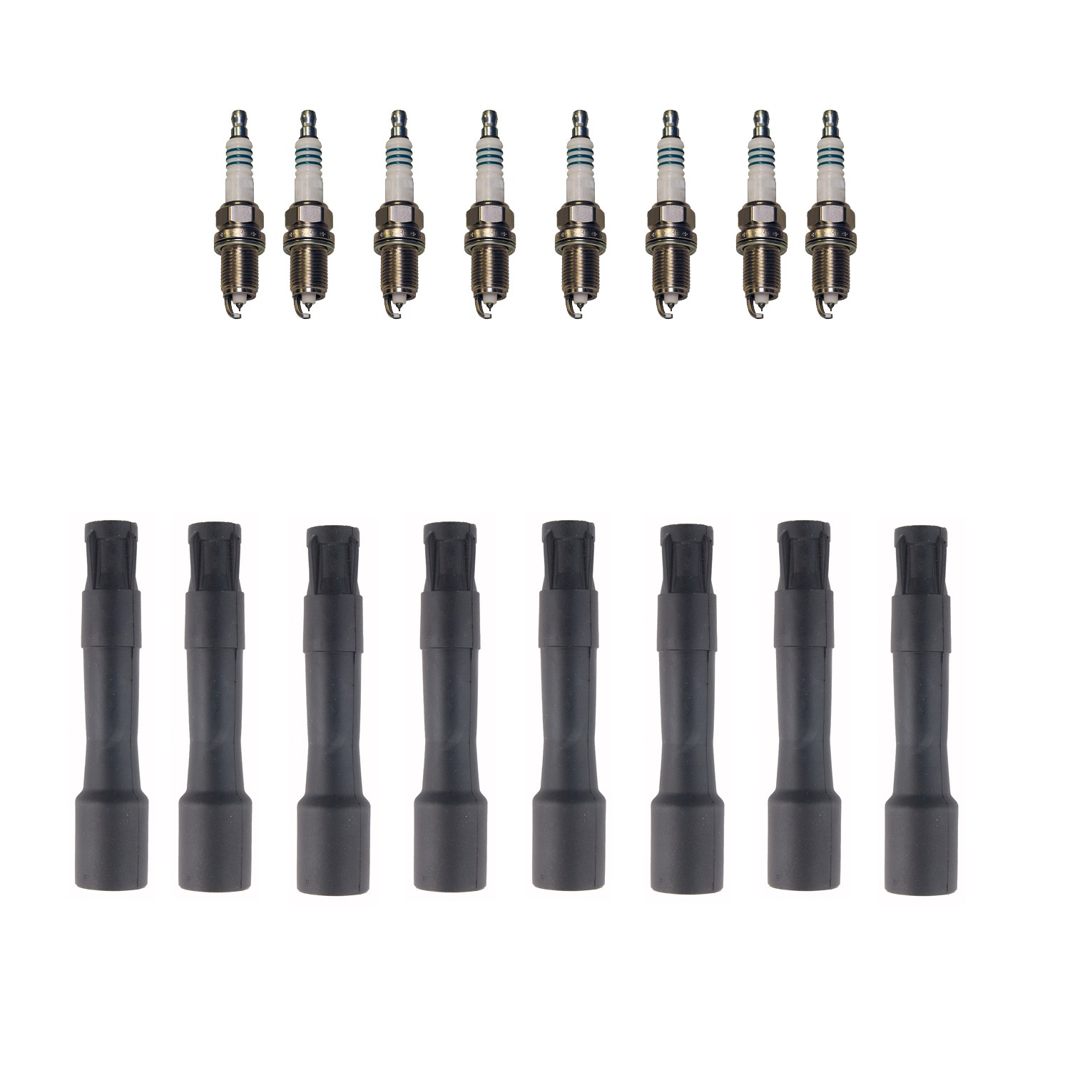 Denso 8 Iridium Spark Plugs and NGK 8 Coil Boots Kit for E53 X5 V8 2000-2004