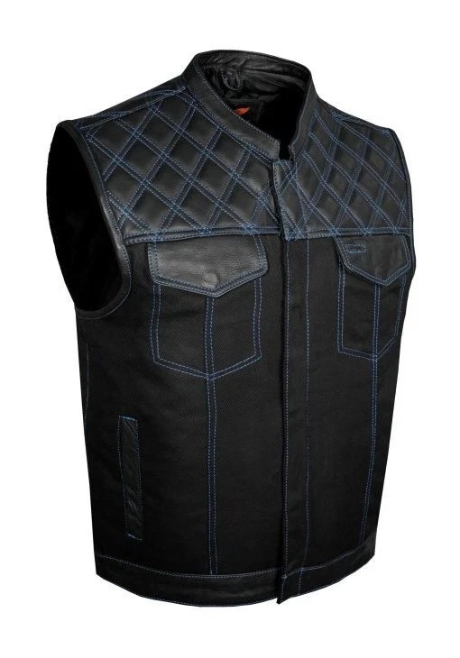 MEN'S GENUINE COW LEATHER VEST QUILTED PANELS CONTRAST STITCH LEATHER WAISTCOAT