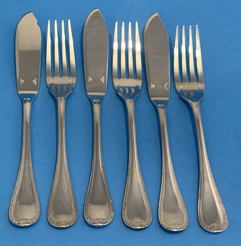 CHRISTOFLE Malmaison Silver Plate Flatware (6) Fish Knives + Forks Knife FRANCE - Picture 2 of 13