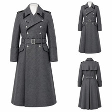 Gray Men's Overcoat Vintage Double Breasted Long Jacket Winter Outdoor Wool Coat