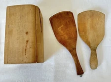 Vintage 1900s Hinged Wooden Butter Mold Two Curved  Butter Hand Worker Spades