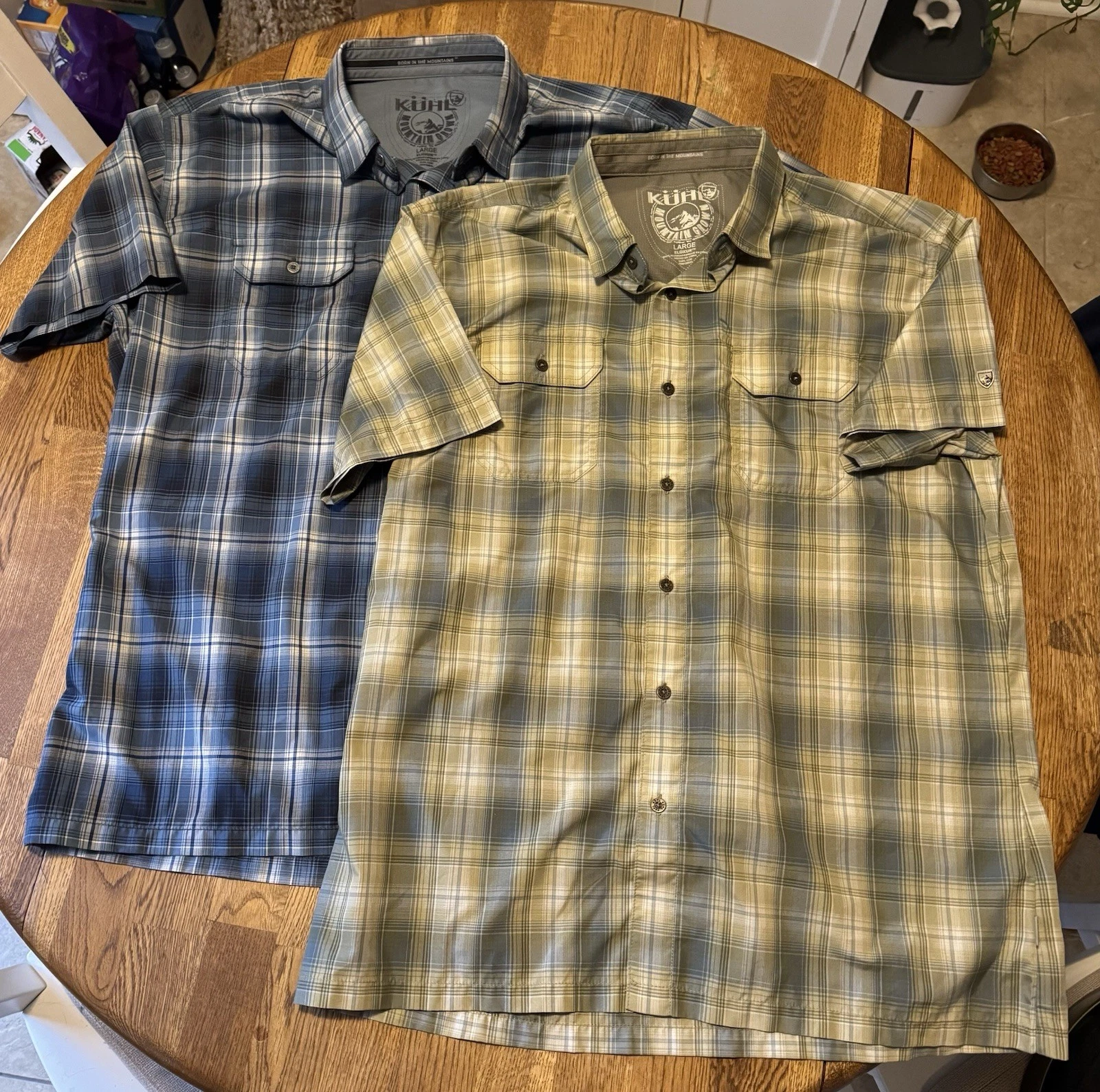 KUHL Men’s Eluxur Lightweight Plaid Short Sleeve Button Shirts (2), Large, Mint!