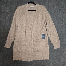 Lucky Brand Womens Cardigan Sweater Open Long Sleeve Brown Knit Pockets Size S