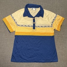 VTG OCEAN PACIFIC SUNWEAR Striped Colorblock 70s 80s Polo Shirt M Wood button