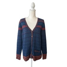 Pendleton Wool Aztec Blue Cardigan Sweater Womens FLAW Size Large