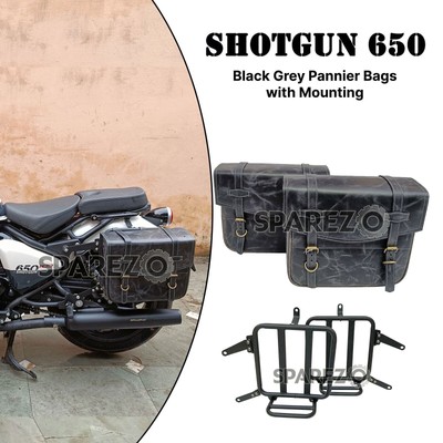 Für Royal Enfield Shotgun 650 Leder Satteltaschen schwarz mit Halterung D4