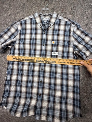 Carhartt Men's Shirt Relaxed Fit Short Sleeve Plaid Gray Orange Black L - Picture 4 of 6