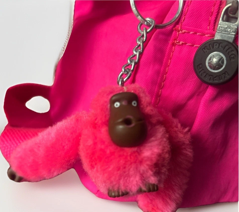 Kipling Syro Crossbody Bag Glowing Fuchsia Pink Nylon Purse Monkey Charm - Image 3 of 4