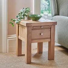 Baunton Lamp Table in Solid Oak & Veneer with Drawer & Pull Out Shelf