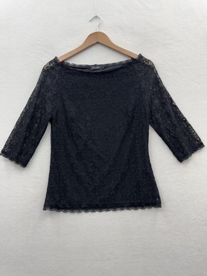 Soaked in Luxury Women s Large Lace Top Black Boatneck 3/4 Sleeve Lined