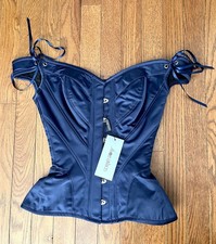 NEW Corset Story Navy Blue Satin Sleeved Overbust Corset 22 25-26 Natural W.