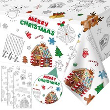 3Pack Christmas Coloring Tablecloth for Kids, Disposable Christmas Paper Tabl...