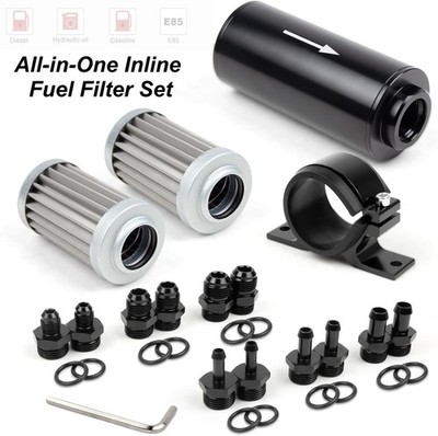 10 Micron Inline Fuel Filter 6AN 8AN 10AN Fitting Adapter Barb 1/2'' 3/8'' 5/16''