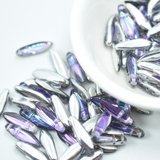 25 Beads - 2-Hole 5x16mm Dagger - Crystal Light Vitrail - Czech Glass