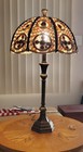 Vintage Bronze, Marble Table Lamp-Unique Bohemian Crochet Shade W/Marble Accents — photo 2