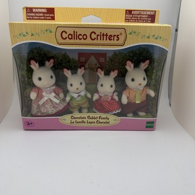 Calico Critters Chocolate Rabbit Family, Set of 4 Collectible Doll Figures ~New~