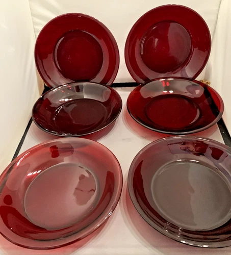 6 Vintage Anchor Hocking Royal Ruby Red Soup Salad Bowls 8" Slight Rim Bowl