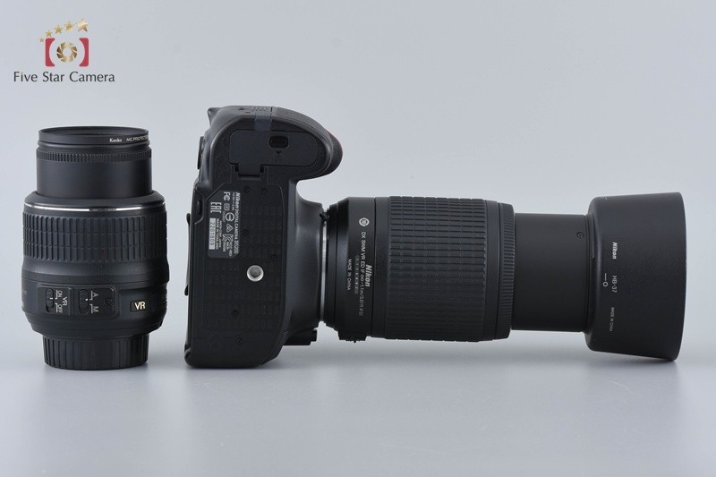 Nikon D5200 Black 24.1 MP Digital SLR Camera 18-55 55-200 Lenses [Very Good]