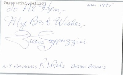 -Zellio Toppazzini- (d.2001) Signed/Autograph/Auto Index Card NY Rangers NHL