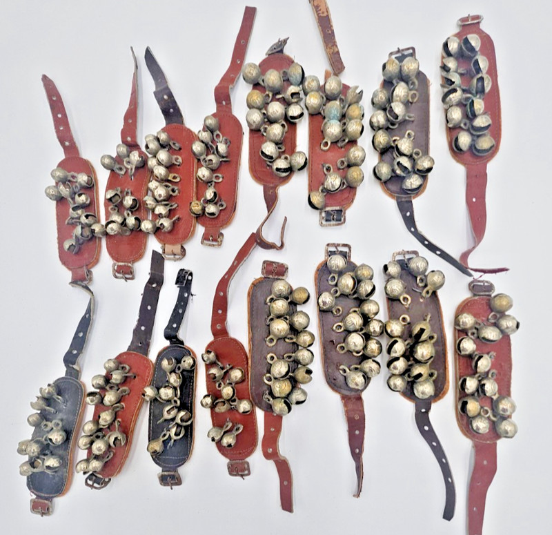 Antique Bells Lot Nickle Plated Petal Straps Jingle Bell Crotal Native American