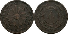 Uruguay 4 Centesimos 1869 H Bronze Original Coin #HEG185