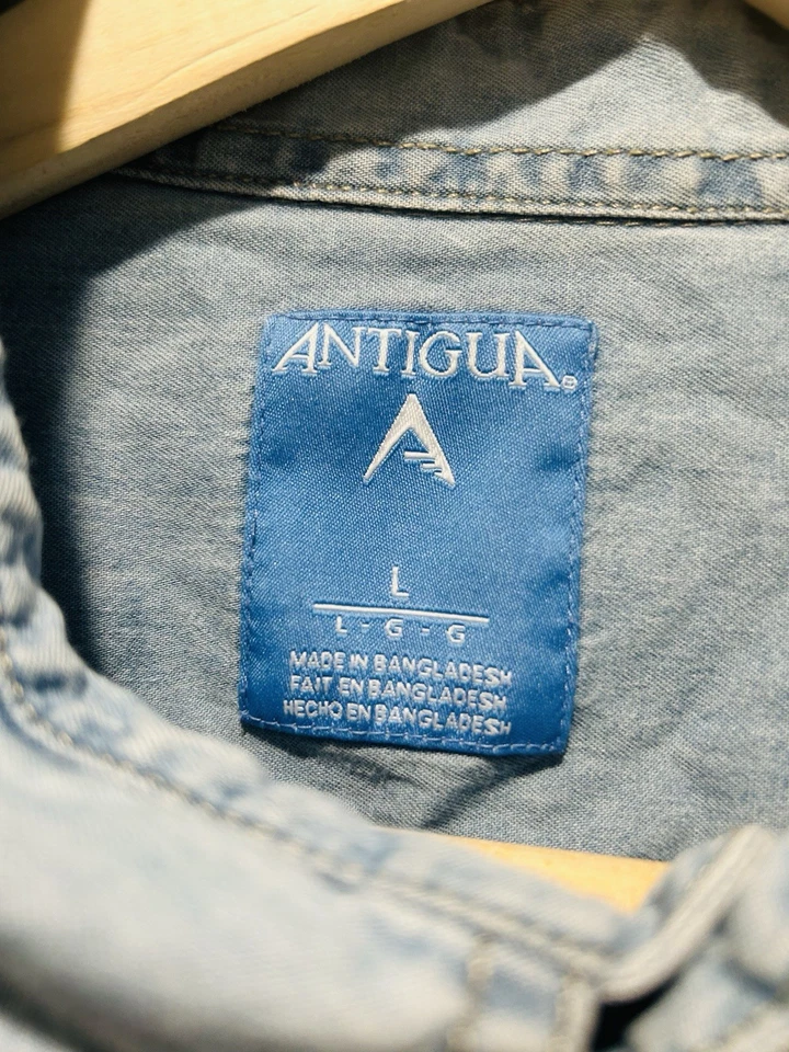 Camisa grande de mezclilla azul antigua de Oklahoma State Cowboys con botones Foto 3 de 4