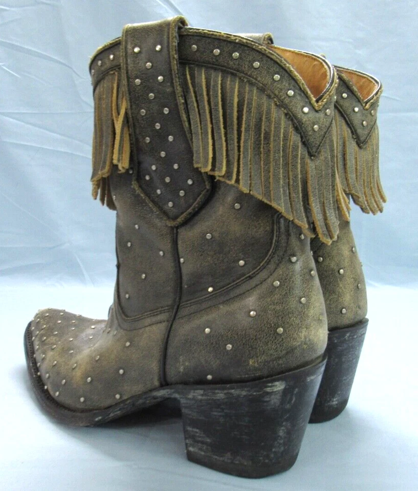 YIPPIE KI YAY Antiguo Gringo CARBÓN Cuero Tachonado OCCIDENTAL con FRINGE Botas 6.5B Foto 3 de 4