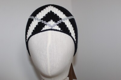 Burberry Dark Charcoal Blue Chevron Knit Cashmere Beanie NWT Burberry Chevron Dark Charcoal Blue Knit Beanie Cap Hat  main image 3