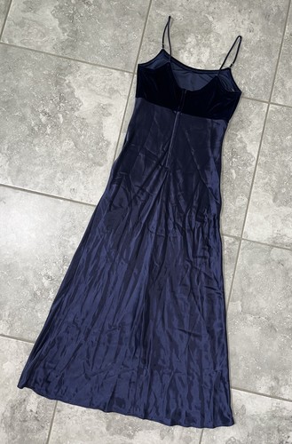 Jessica McClintock Gunne Sax y2k Velvet Satin Maxi Dress Evening Gown Navy 3 / 4 - Picture 14 of 22