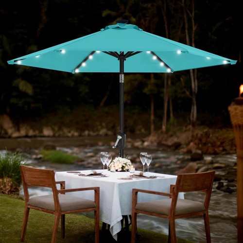 Patio Umbrella with Solar LED Lights for Outdoor Market Table 7.5FT Turquoise - Picture 7 of 7