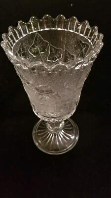 EAPG Late 1800's Stippled Ivy Flint Glass Celery Vase 
