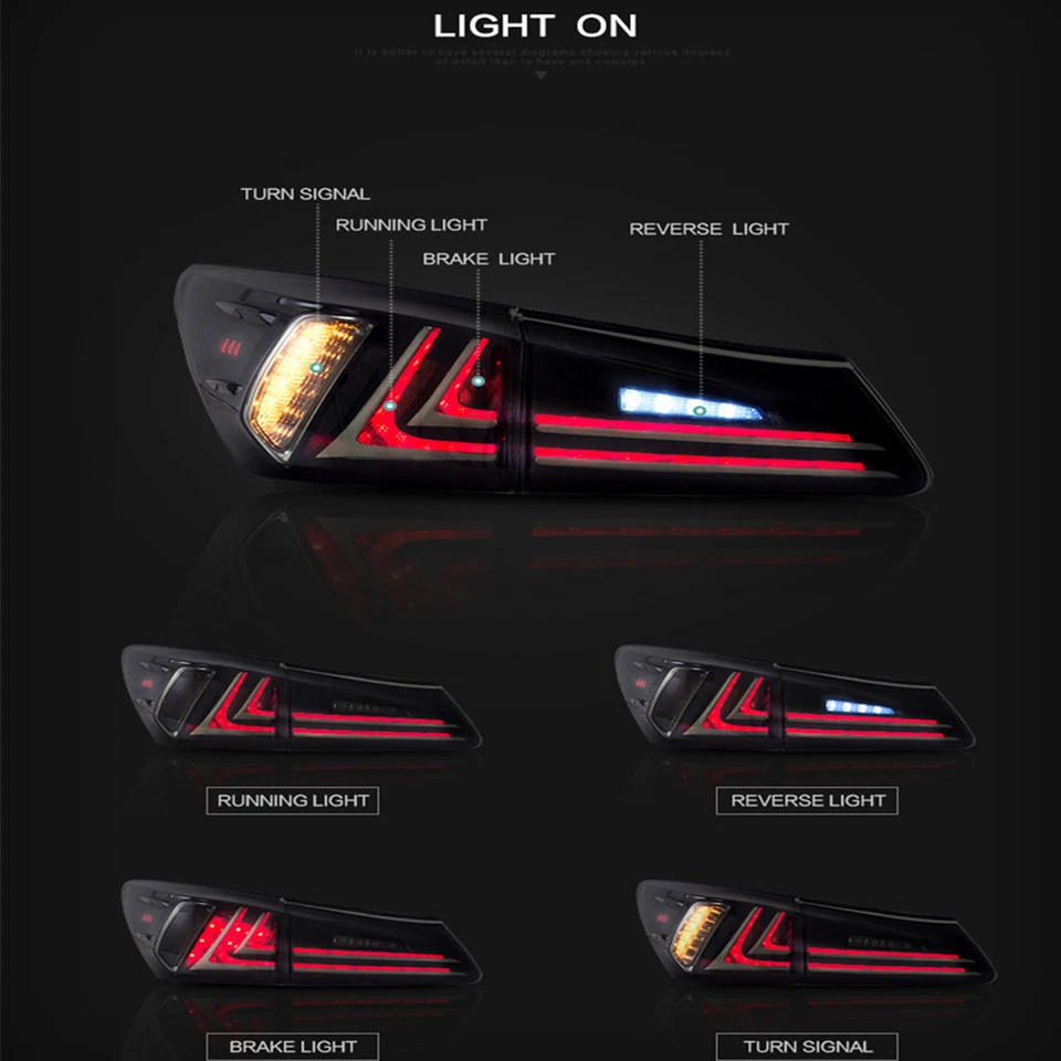 Par de luces traseras LED rojas lente lámpara trasera apta para Lexus IS250 IS350 IS F 2006-2012 Foto 3 de 4