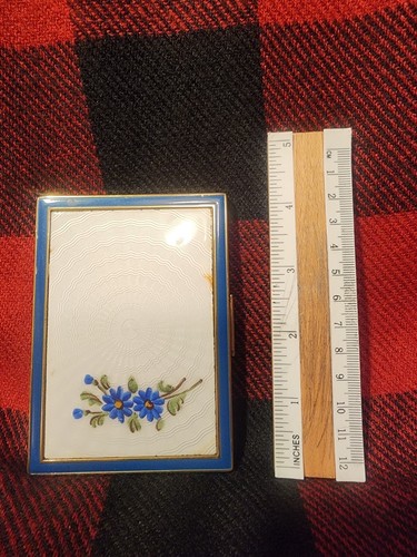 Vintage Guilloche Hand Painted Flowered Cigarette Case 1940s