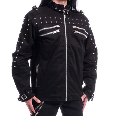 Men Black Dead Threads Gothic Jacket Corseting Chain EMO Cyber Jacket