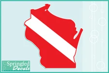 WISCONSIN Shaped DIVE Flag Vinyl Decal Car Truck Sticker SCUBA Diving Decal