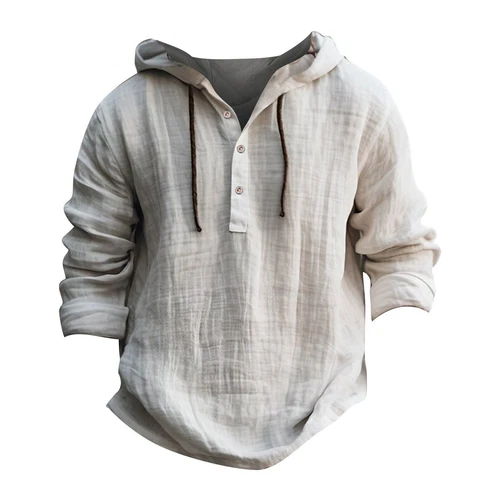 Men's Cotton Linen Hoodies Drawstring Button Hooded Swaeatshirts T Shirts Tops - Bild 9 von 41
