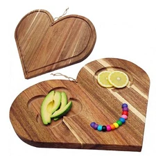 Double-Sided Acacia Wood Heart Cutting Board & Serving Tray Set - XO Charcute...