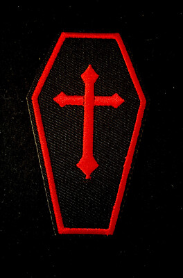 Shield Cross Embroidered Iron on PATCH  Black/Red 3'' x 1 3/4'' + STICKERS