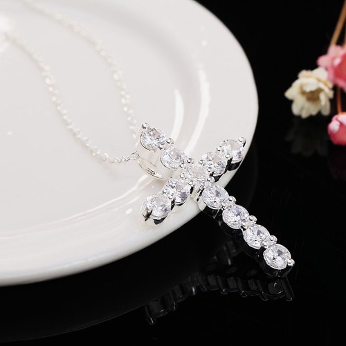Collana Ciondolo Croce Cristallo - Catena Argento Sterling 925 Gioielli Unisex 18Pollici - Foto 4 di 13