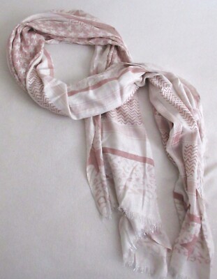 Regina Schrecker Tuch / Schal  in weiß/rosé glitzernd  ~90cm x 180cm~  Viskose