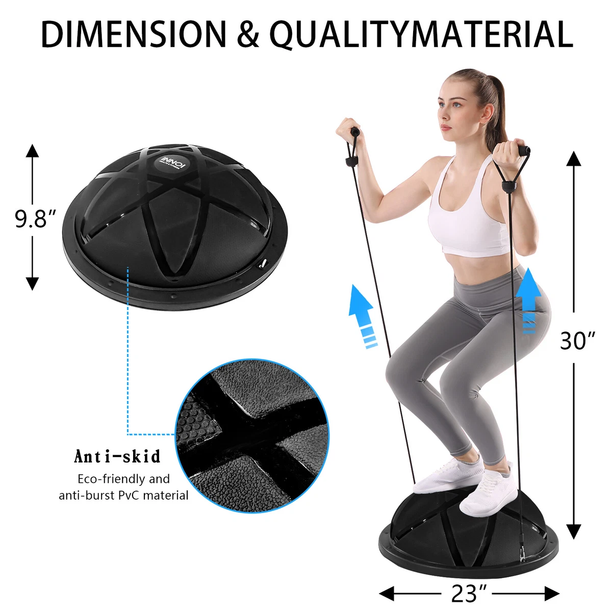 Core Half Ball Balance Trainer Dome Rehab Wobble Ball Board With Resistance Band